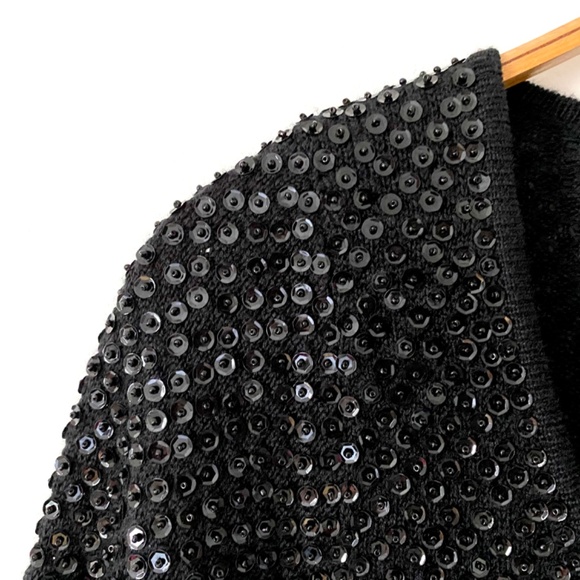 Vintage Beaded and Sequined Cardigan Sweater, Black Satin Buttons, Size Large L - Picture 2 of 10